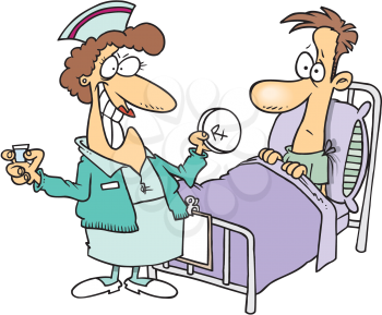 Royalty Free Clipart Image of a Nurse Giving a Patient His Medication