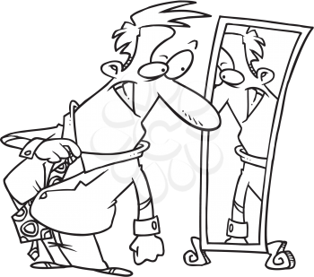 Royalty Free Clipart Image of a Man Looking in a Mirror