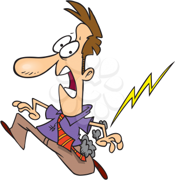Royalty Free Clipart Image of a Man Running From a Lightning Bolt