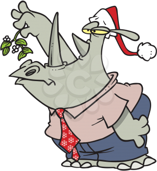Royalty Free Clipart Image of a Rhino Under the Mistletow