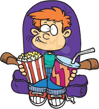 Royalty Free Clipart Image of a Child With Snacks at a Movie