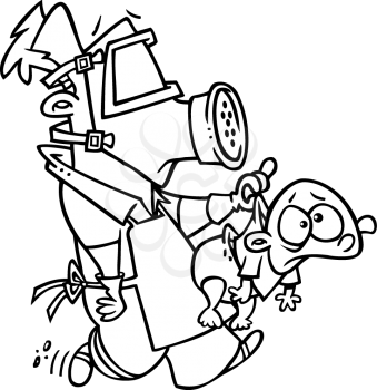 Royalty Free Clipart Image of a
Dad Carrying a Baby with a Soiled Diaper