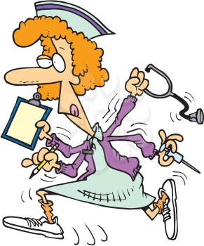 Royalty Free Clipart Image of a Busy Nurse