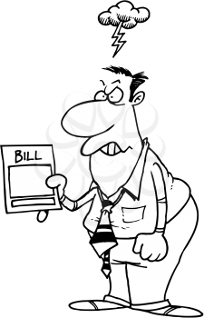 Royalty Free Clipart Image of an Angry Man Holding a Bill