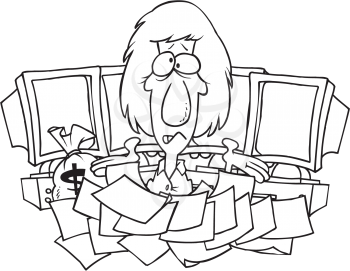 Royalty Free Clipart Image of a Woman With a Lot of Papers