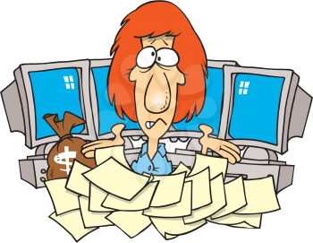 Royalty Free Clipart Image of a Woman With a Lot of Papers