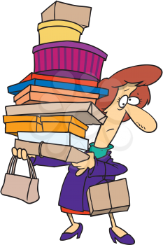 Royalty Free Clipart Image of a Woman With a Lot of Packages