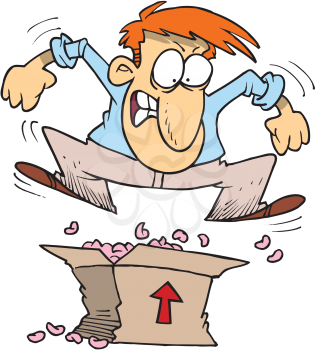Royalty Free Clipart Image of a Man Jumping on a Package