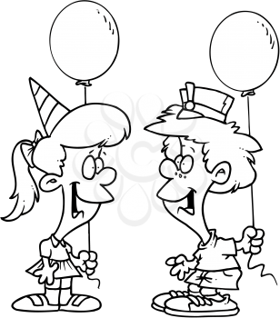 Royalty Free Clipart Image of Two Children at a Birthday Party