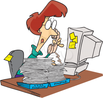 Royalty Free Clipart Image of a Woman With a Lot of Paperwork