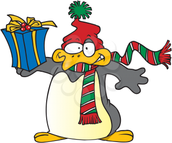 Royalty Free Clipart Image of a Penguin With a Gift