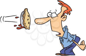 Royalty Free Clipart Image of a Man About to be Hit in the Face With a Pie