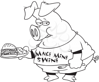 Royalty Free Clipart Image of a Pig With a Plateful of Food