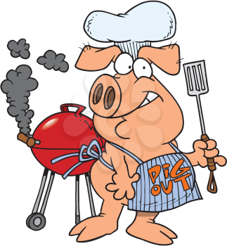 Royalty Free Clipart Image of a Pig Barbecuing