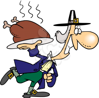 Royalty Free Clipart Image of a Pilgrim With a Turkey
