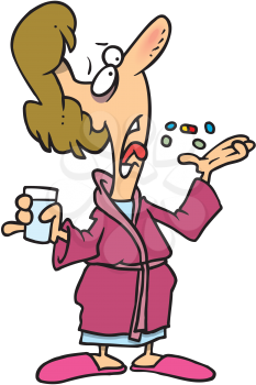 Royalty Free Clipart Image of a Woman Taking Pills