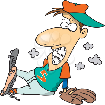 Royalty Free Clipart Image of a Pitcher With the Ball in His Mouth