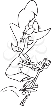 Royalty Free Clipart Image of a Woman on a Pogo Stick