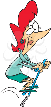 Royalty Free Clipart Image of a Woman on a Pogo Stick