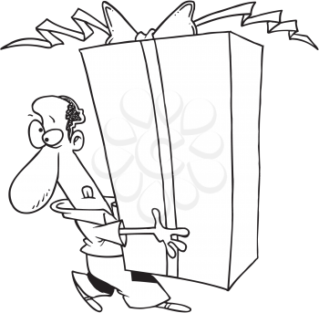 Royalty Free Clipart Image of a Man With a Big Present