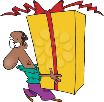 Royalty Free Clipart Image of a Man With a Large Gift