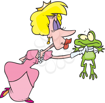 Royalty Free Clipart Image of a Princess Kissing a Frog
