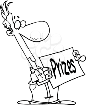 Royalty Free Clipart Image of a Man Holding a Prize Sign