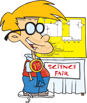 Royalty Free Clipart Image of a Child Winning a Science Fair