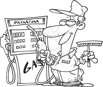 Royalty Free Clipart Image of a Gas Pump Attendant