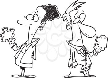 Royalty Free Clipart Image of a Couple of Puzzled People