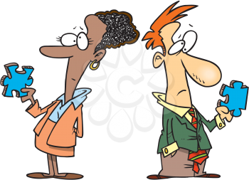 Royalty Free Clipart Image of a Couple of Puzzled People