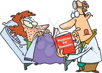 Royalty Free Clipart Image of a Patient and a Doctor Reading an Instructional Book
