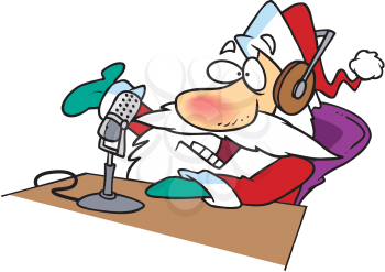Royalty Free Clipart Image of Santa Talking on a Radio