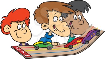 Royalty Free Clipart Image of Children at a Model Car Rally