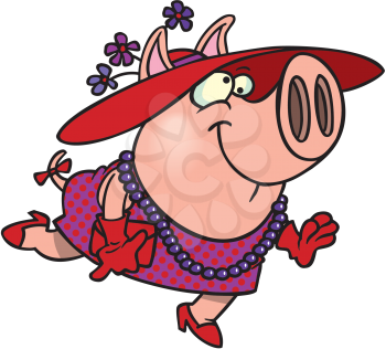 Royalty Free Clipart Image of a Red Hat Pig