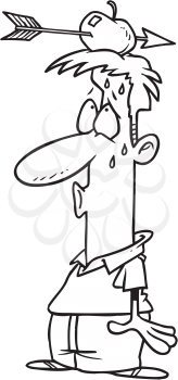 Royalty Free Clipart Image of a Man With an Apple and an Arrow on His Head