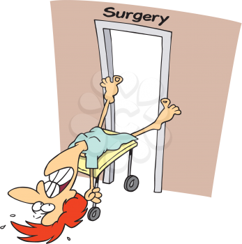 Royalty Free Clipart Image of a Person Not Wanting to Go to Surgery