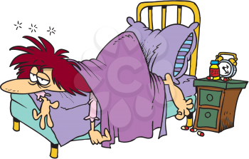 Royalty Free Clipart Image of a Person Having Trouble Sleeping