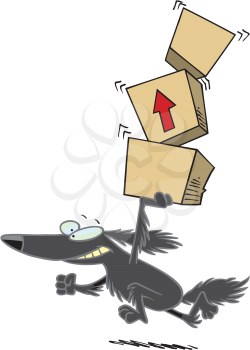 Royalty Free Clipart Image of a Dog Carrying Boxes