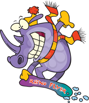 Royalty Free Clipart Image of a Rhinoceros on a Snowboard