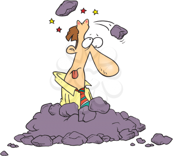 Royalty Free Clipart Image of a Man Under Falling Rocks