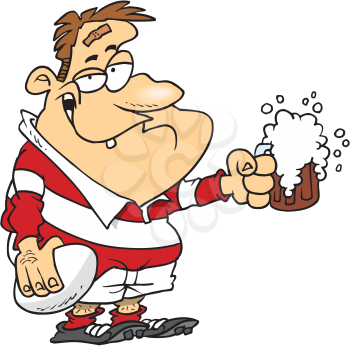 Royalty Free Clipart Image of a Rugby Player With a Beer