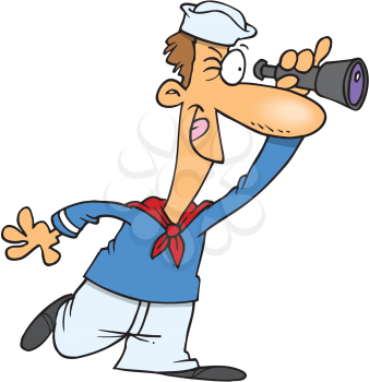 Royalty Free Clipart Image of a Sailor With a Telescope