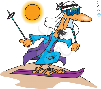 Royalty Free Clipart Image of an Arab Skiing on Sand