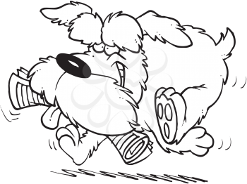 Royalty Free Clipart Image of a Dog Fetching a Newspaper