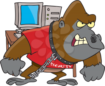 Royalty Free Clipart Image of a Gorilla on Security Detail