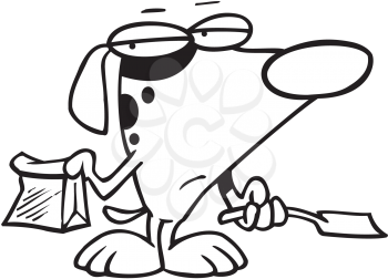 Royalty Free Clipart Image of a Dog With a Shovel and a Bag