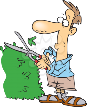 Royalty Free Clipart Image of a Man Trimming a Hedge