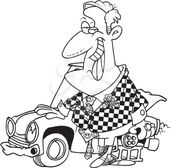 Royalty Free Clipart Image of a Shifty Car Salesman