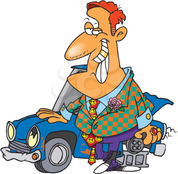 Royalty Free Clipart Image of a Shifty Car Salesman